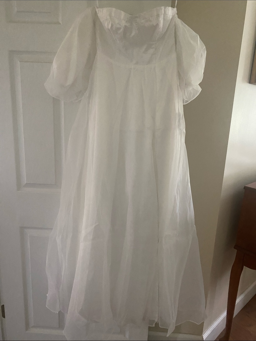 Lulu's White Sheer Puff-Sleeve Theater Dress